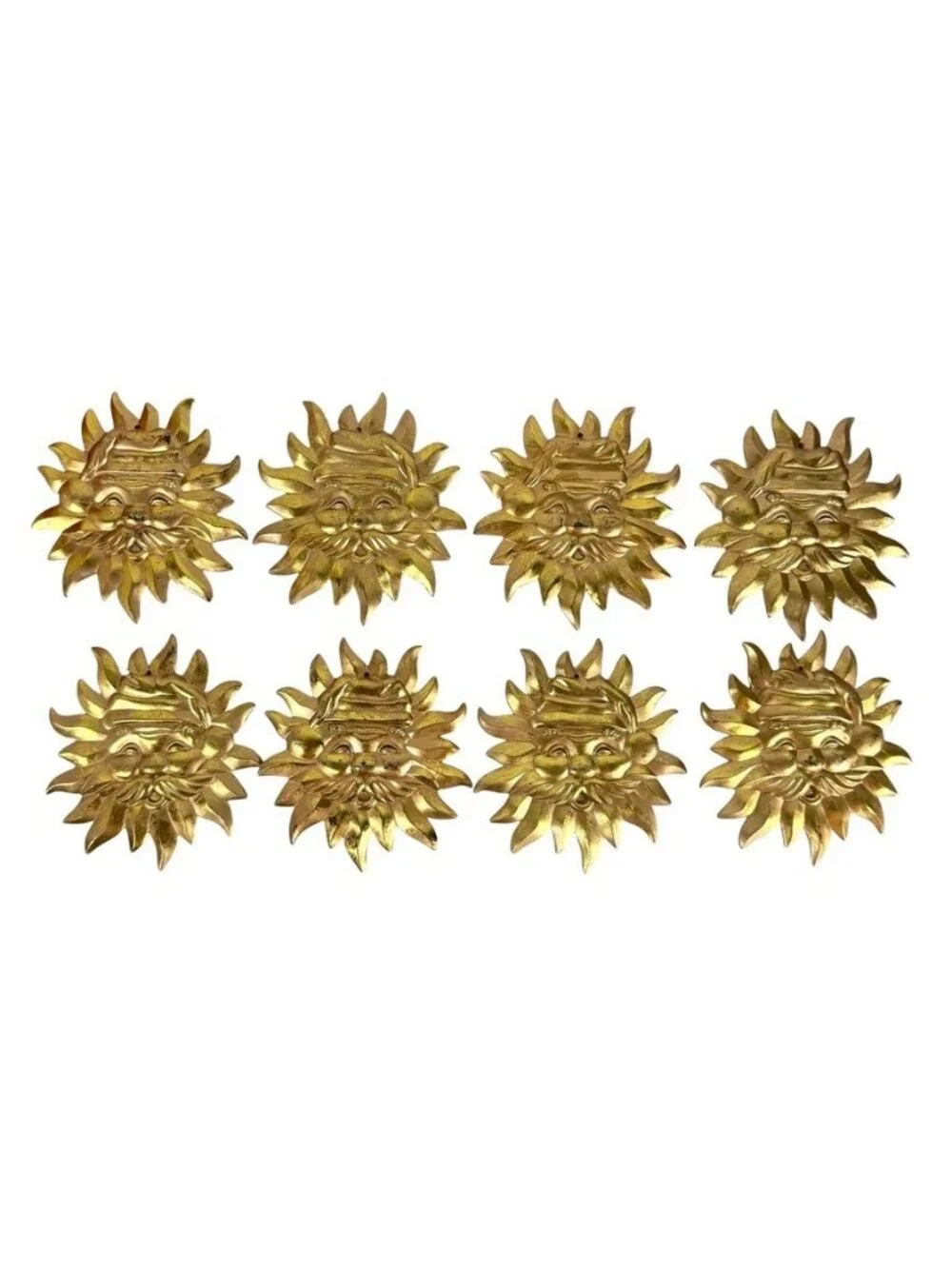 Vintage Gold Sun Santa Claus Christmas Ornaments Set Of 8 Whimsigoth Celestial